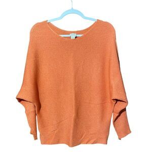 Chico's Orange Sparkle Dolman Sleeve Classic Ribbed Sweater Women's Size Medium